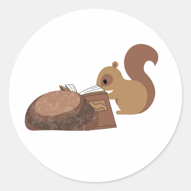 Squirrel Reading Classic Round Sticker (Front)