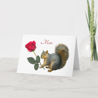 Squirrel Red Rose Mother's Day Card