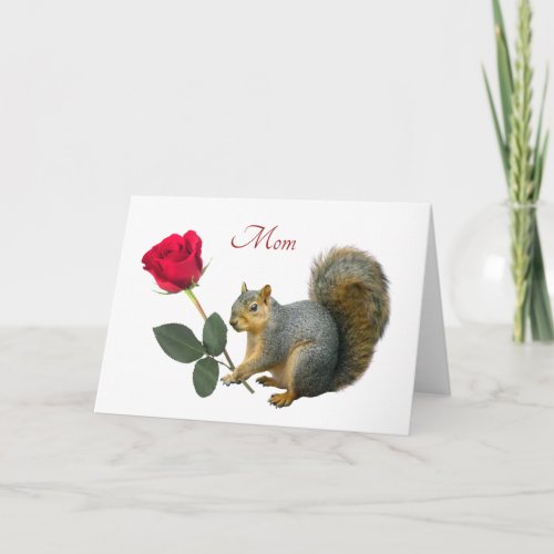 Squirrel Red Rose Mothers Day Card