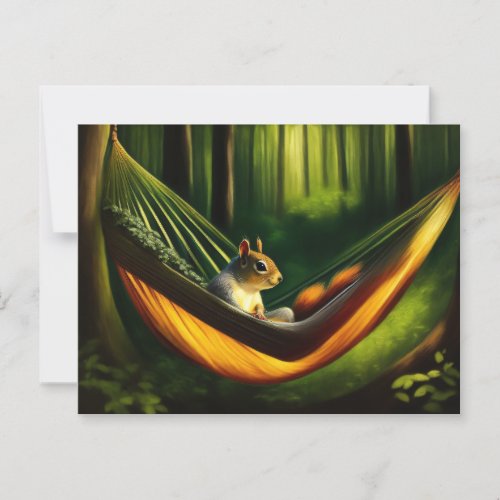 Squirrel relaxin in a Hammock in the Forest Postcard