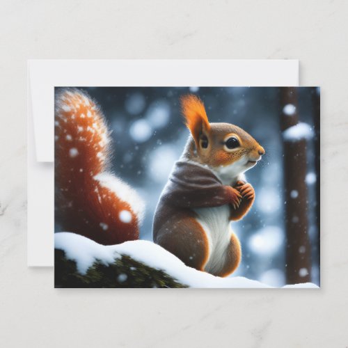 Squirrel resting on a Log in Winter Postcard