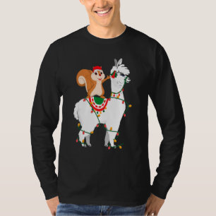 Squirrel Riding Llama Lights Santa  Christmas Paja T-Shirt