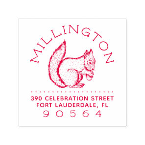 Squirrel | Rustic Round Family Name Return Address Self-inking Stamp