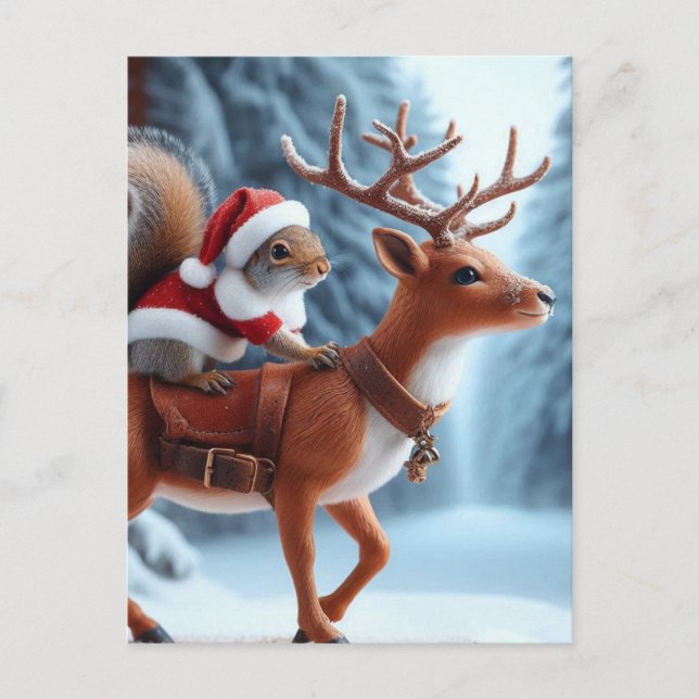 Squirrel Santa and the Reindeer Postcard (Front)