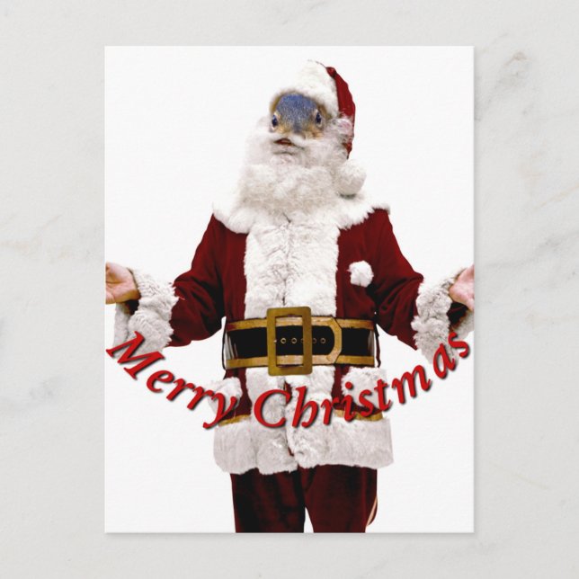 Squirrel Santa-Merry Christmas_ Holiday Postcard (Front)