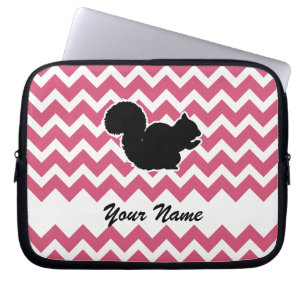 Squirrel Silhouette with Pink Chevron Pattern Laptop Sleeve