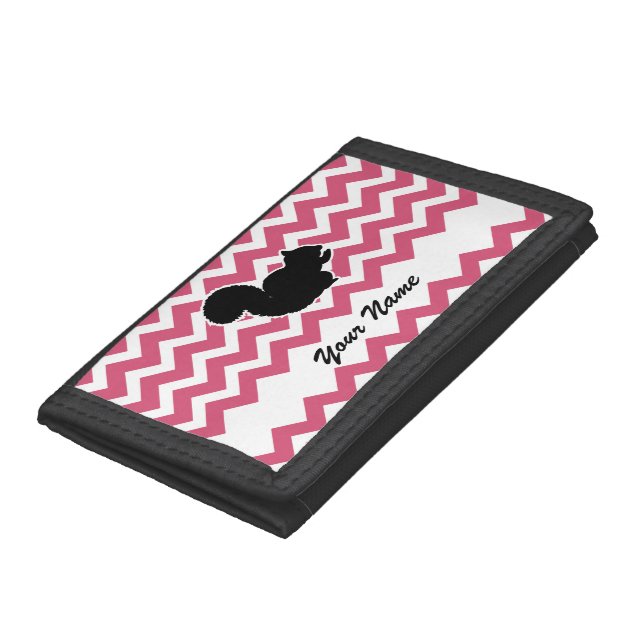 Squirrel Silhouette with Pink Chevron Pattern Tri-fold Wallet (Bottom)