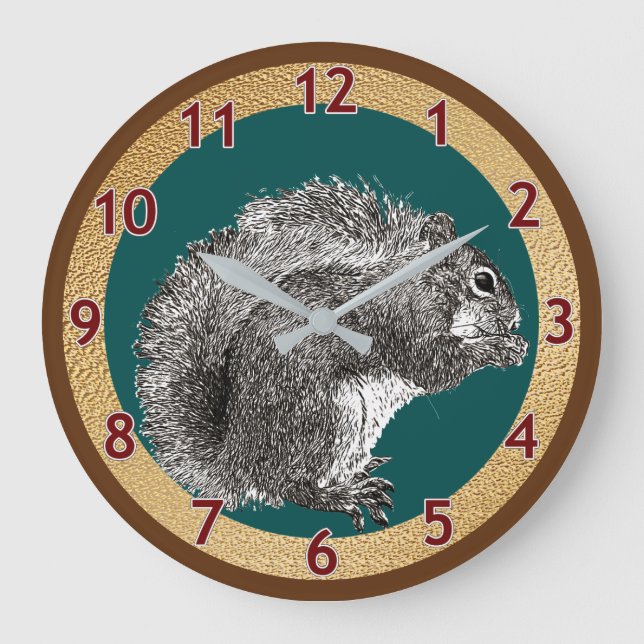 Squirrel Sketch Large Clock (Front)