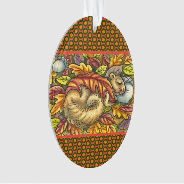 SQUIRREL SLEEPING UNDER AUTUMN LEAVES, SEASONAL ORNAMENT (Front)