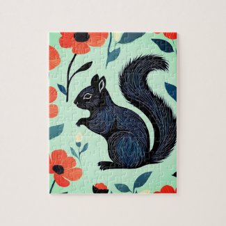 Squirrel Spring Flowers Art 