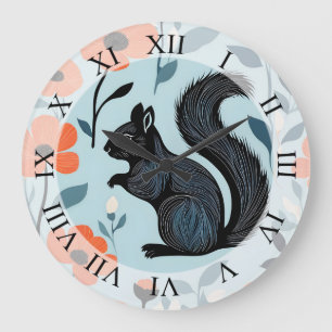 Squirrel Spring Flowers Art Large Clock