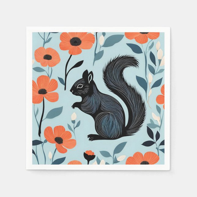 Squirrel Spring Flowers Art  Napkins (Front)