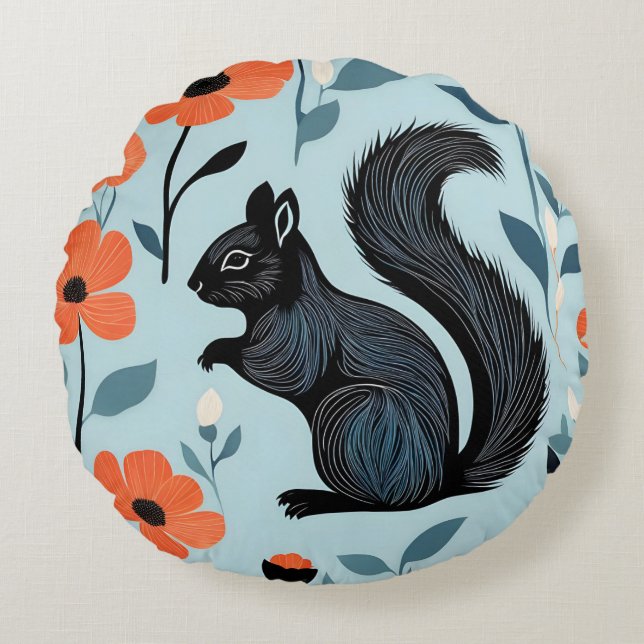 Squirrel Spring Flowers Art  Round Pillow (Front)