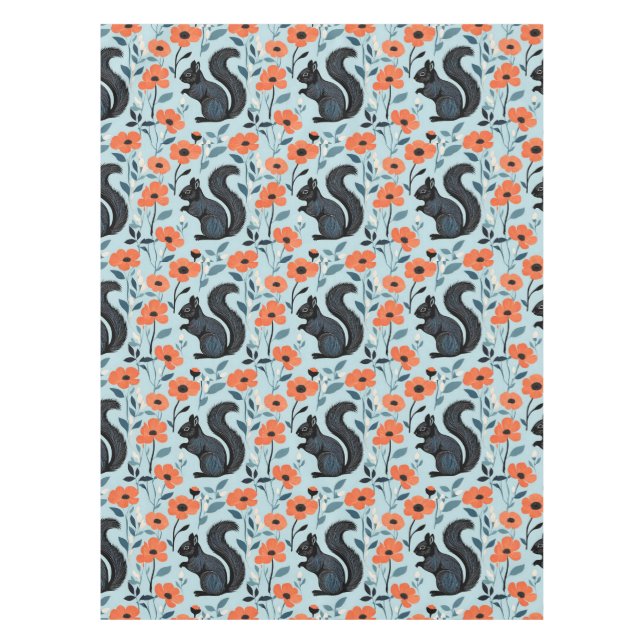 Squirrel Spring Flowers Art  Tablecloth (Front)
