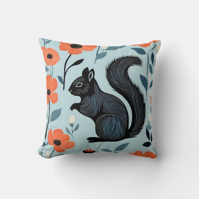 Squirrel Spring Flowers Art  Throw Pillow (Front)