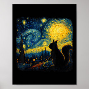 Squirrel Starry Night Van Gogh Art For Men Women K Poster