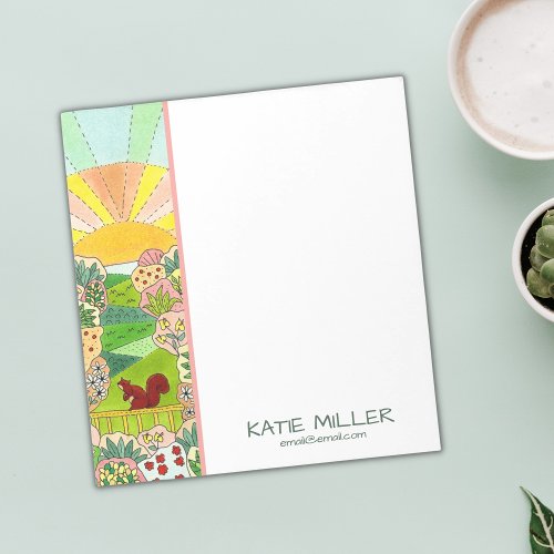 Squirrel Sunrise Garden Personalized Notepad