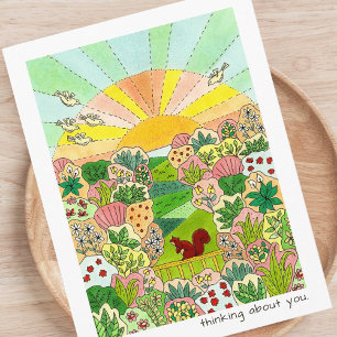 Squirrel Sunrise Garden Thinking About You Postcard