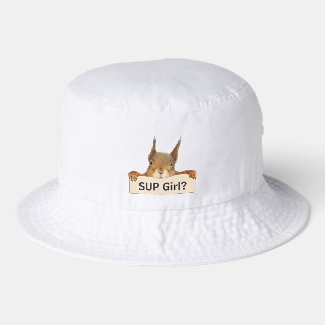Squirrel SUP Girl? Custom Text Bucket Hat (Front)