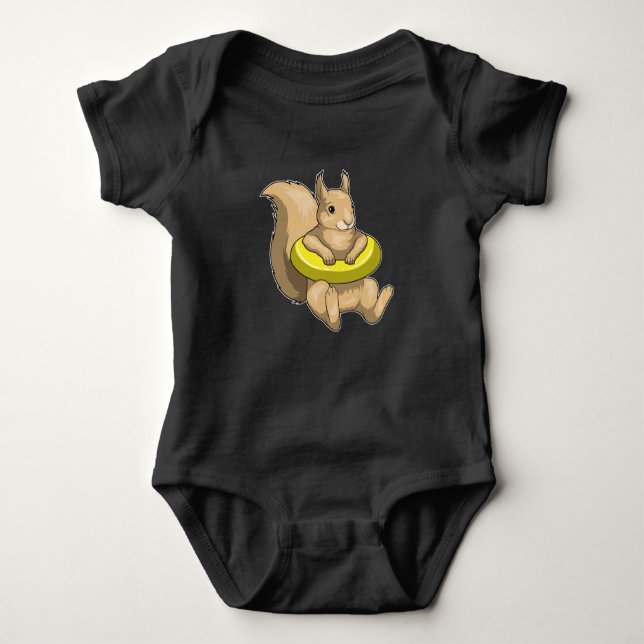 Squirrel Swimming Swim ring Baby Bodysuit (Front)