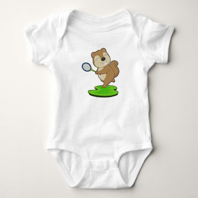 Squirrel Tennis Tennis racket Baby Bodysuit (Front)