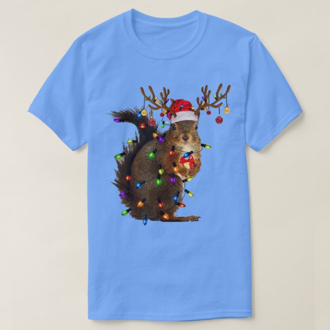 Squirrel Ugly Christmas Cute Squirrel Xmas Lights  T-Shirt (Design Front)