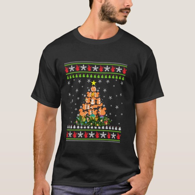 Squirrel Ugly Christmas Tree Funny Candy Cane Snow T-Shirt (Front)