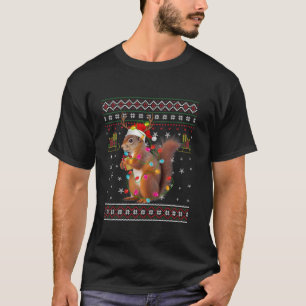 Squirrel Ugly Funny Xmas Light Santa Hat Snowflake T-Shirt