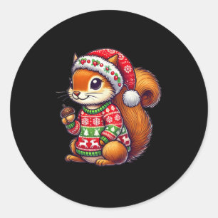 Squirrel Ugly Sweater Santa Hat Christmas  Classic Round Sticker