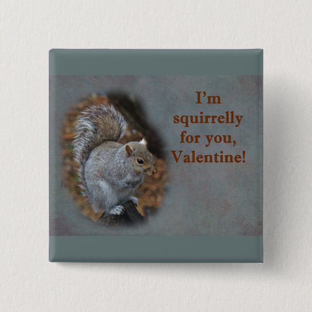 Squirrel Valentine's Day Card Pinback Button (Front)