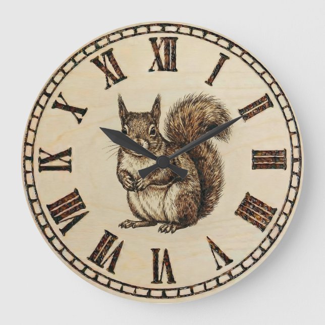 Squirrel Wall Clock - Warm Woodland Touch (Front)