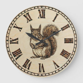 Squirrel Wall Clock _ Wood-Burned style 