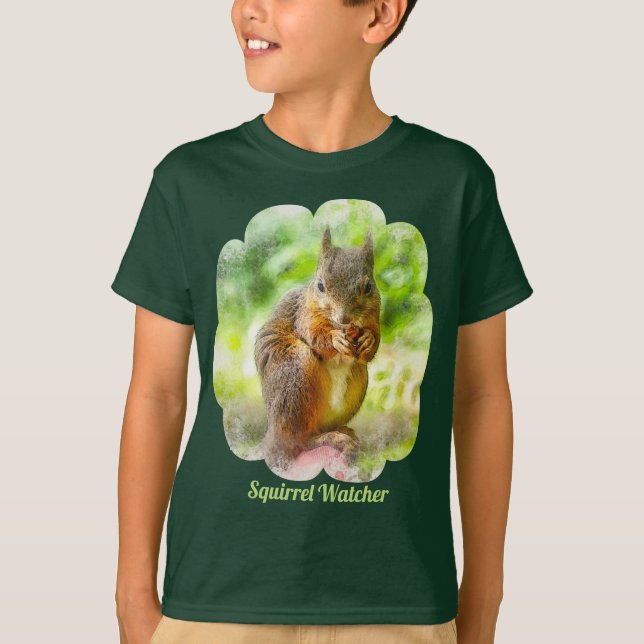 Squirrel Watcher Animal Painting Artwork Kids T-Shirt (Front)