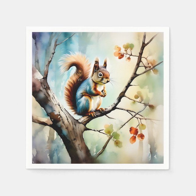 Squirrel Watercolor Nature Napkins (Front)