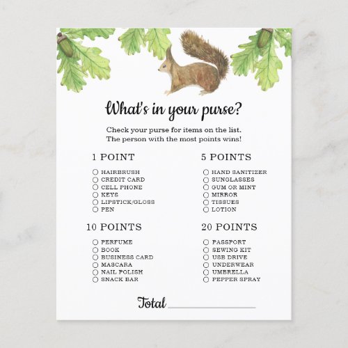 Squirrel _ Whats in your purse baby shower game