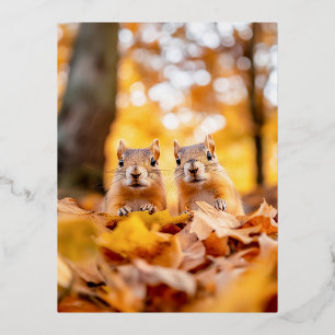 Squirrel Wild Animal Loving Portrait Foil Holiday Postcard