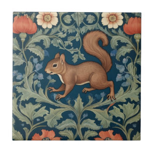 Squirrel William Morris style Left Facing Floral Ceramic Tile