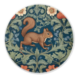 Squirrel William Morris style Right Facing Floral Ceramic Knob
