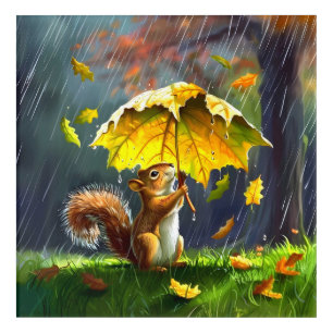 Squirrel With A Leafy Umbrella Acrylic Print