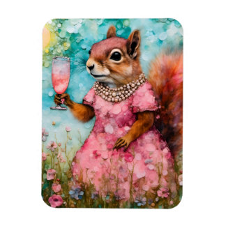 Squirrel with a Pink Dress and a Drink Magnet
