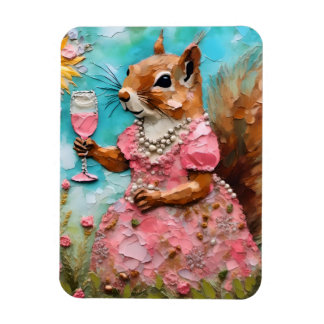 Squirrel with a Pink Dress and a Drink Magnet