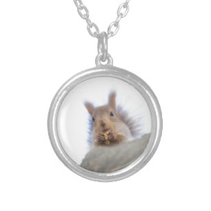 Squirrel with a walnut round pendant necklace