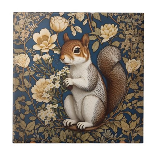 Squirrel With Acacia Flowers William Morris Ceramic Tile