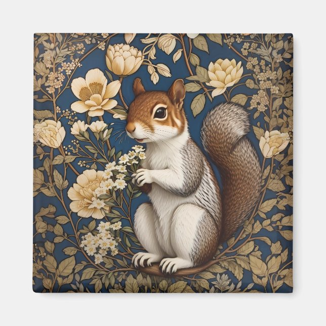 Squirrel With Acacia Flowers William Morris Magnet (Front)