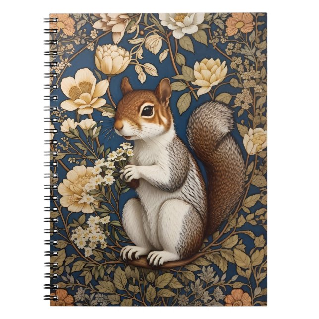 Squirrel With Acacia Flowers William Morris Notebook (Front)