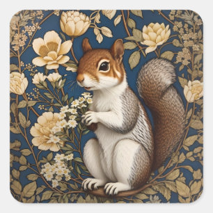 Squirrel With Acacia Flowers William Morris Square Sticker