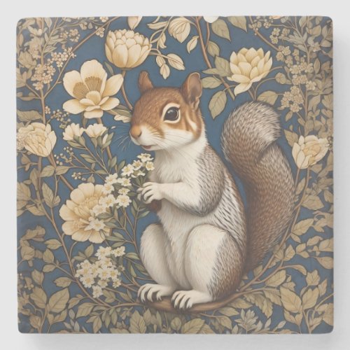 Squirrel With Acacia Flowers William Morris Stone Coaster