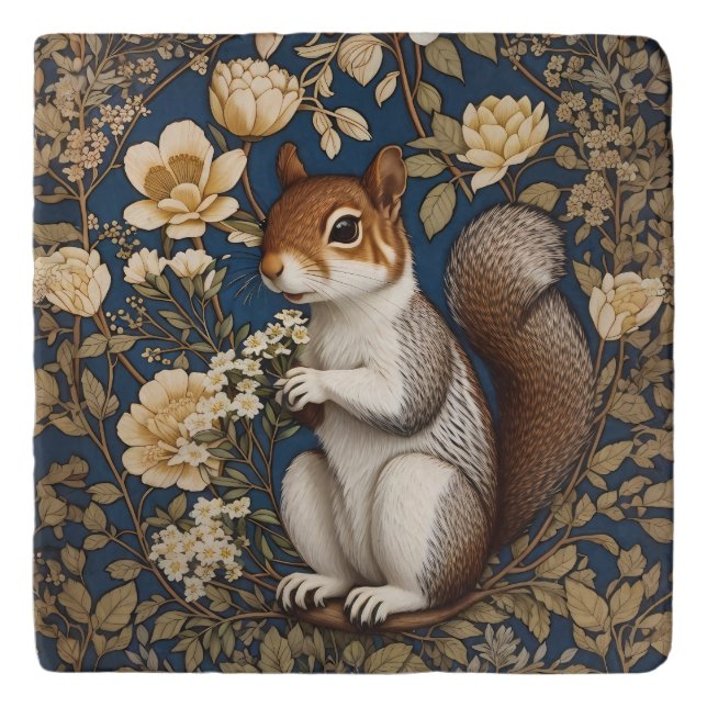 Squirrel With Acacia Flowers William Morris Trivet (Front)