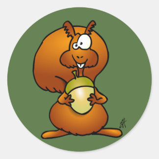 Squirrel with acorn classic round sticker