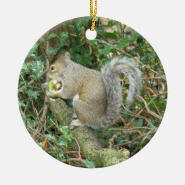 Squirrel with Acorn Custom Birthday Ceramic Ornament (Front)